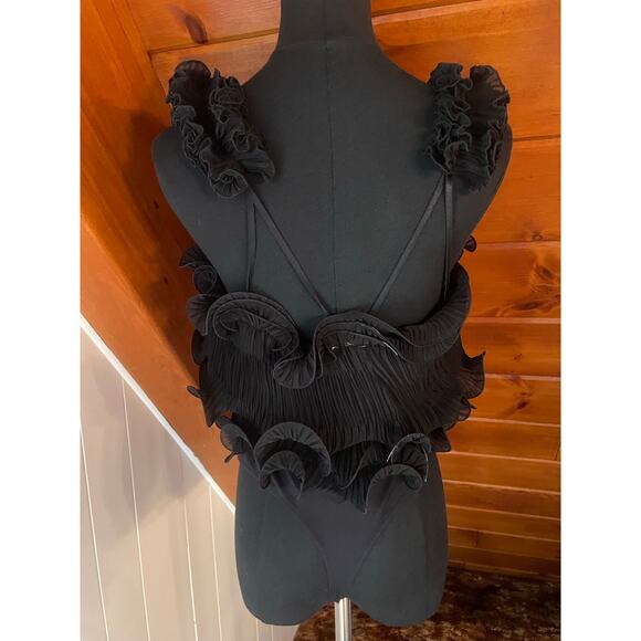 Free People Black Ruffle Top Bodysuit sz S - Picture 5 of 8